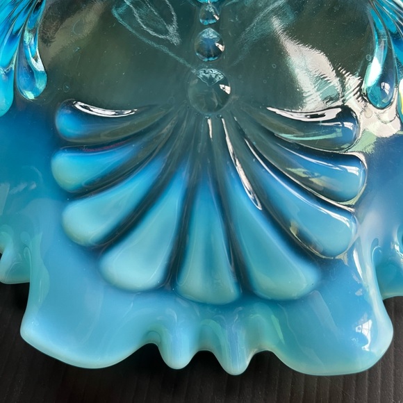 JEFFERSON NORTHWOOD GLASS RUFFLED SQUARE FOOTED OPALESCENT COMPOTE - Picture 12 of 13